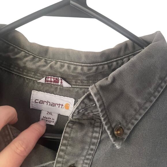 Carhartt Men 2XL‎ Grey Stone Canvas Heavy Workwear Long Sleeve Button Up - Picture 5 of 12